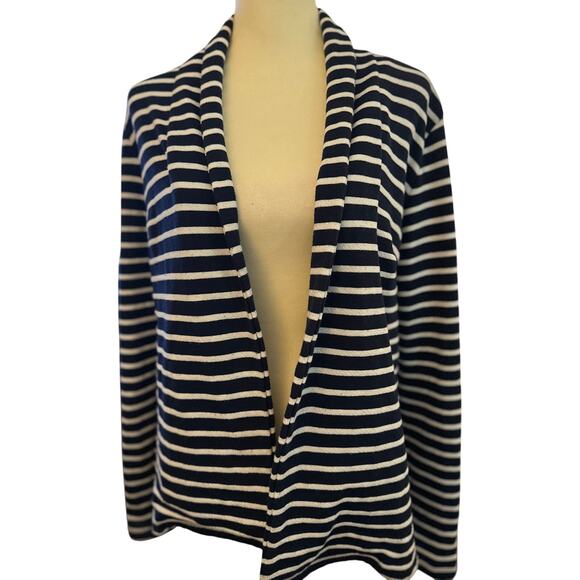 Bloomingdale's Open Shawl Collar Cardigan, Women's Size Large, Navy and White - Picture 1 of 5